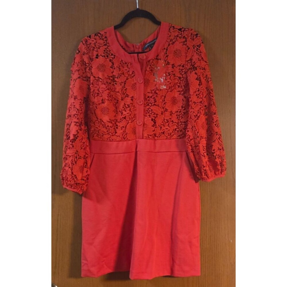 French Connection Shema Jersey Mini Dress wiht Lace Top- Margot Red- Size 10 NWT
